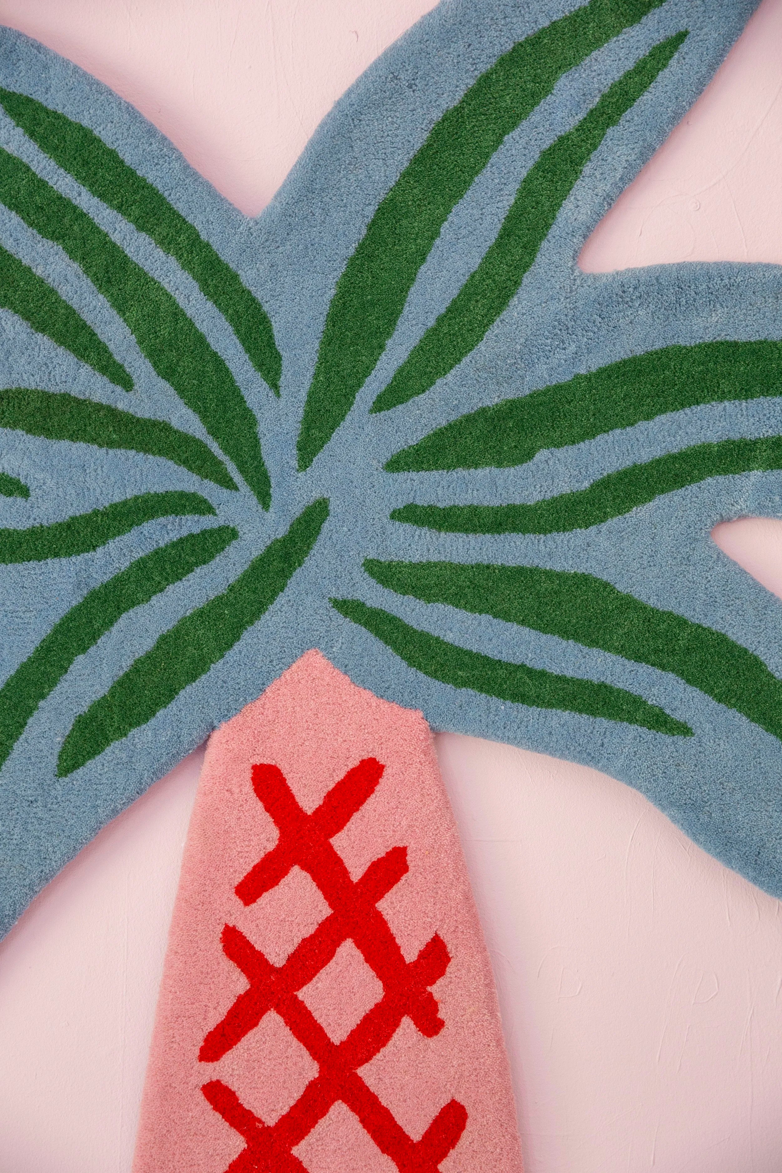Palm tree / tufted rug / blue & pink