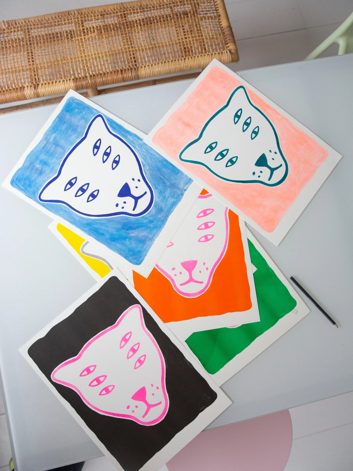 The Protector / fluorescent orange & teal / riso print