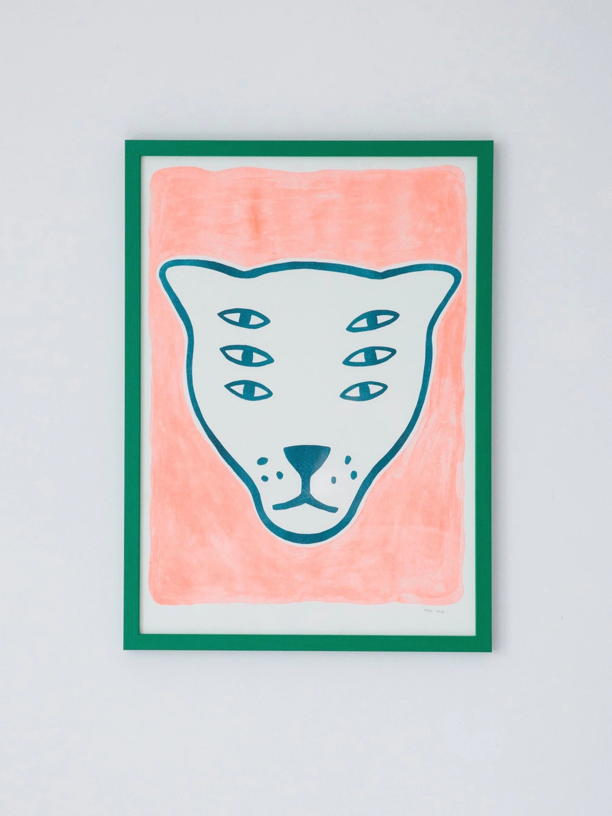 The Protector / fluorescent orange & teal / riso print