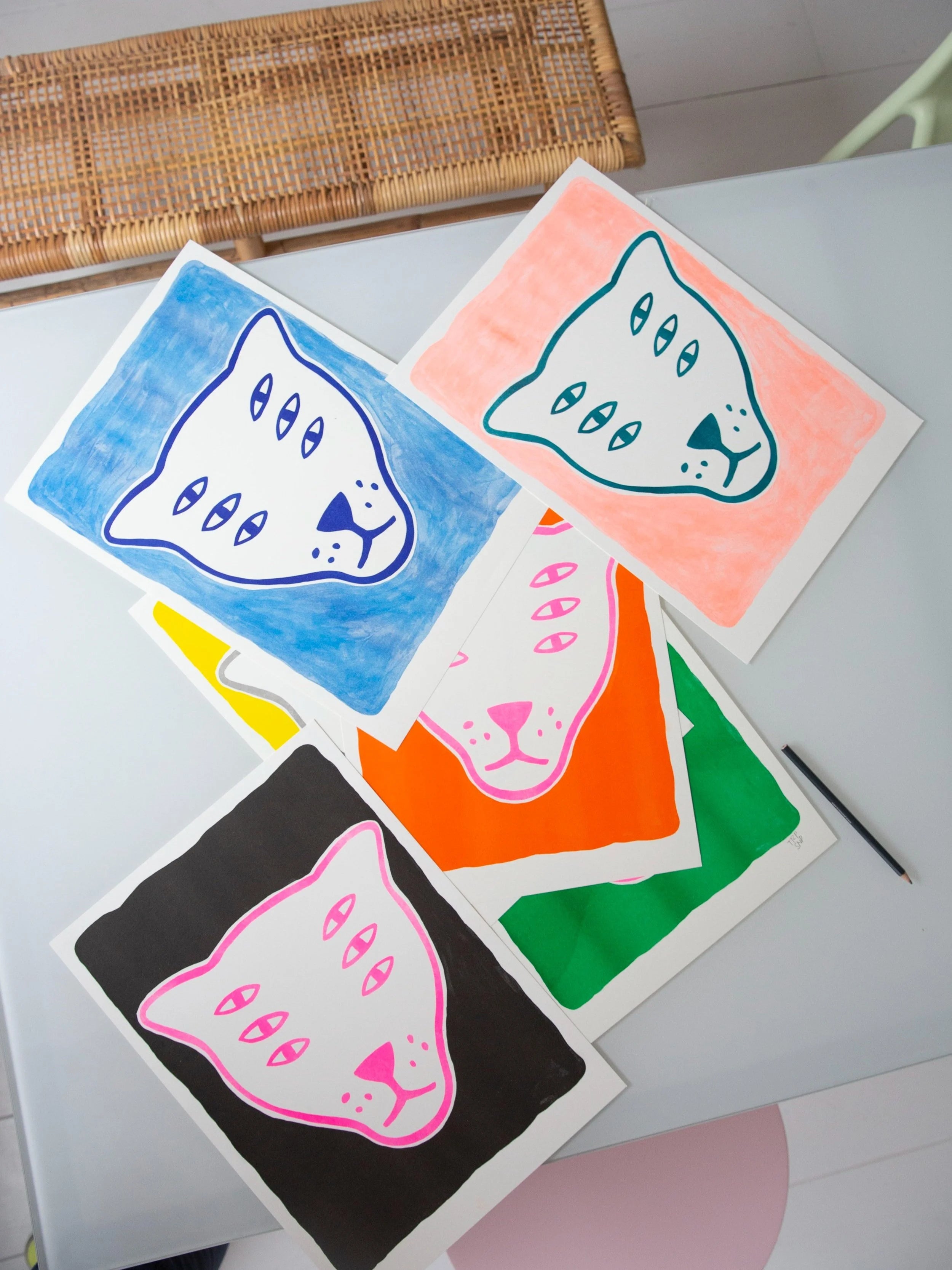 The Protector / fluorescent orange & teal / riso print