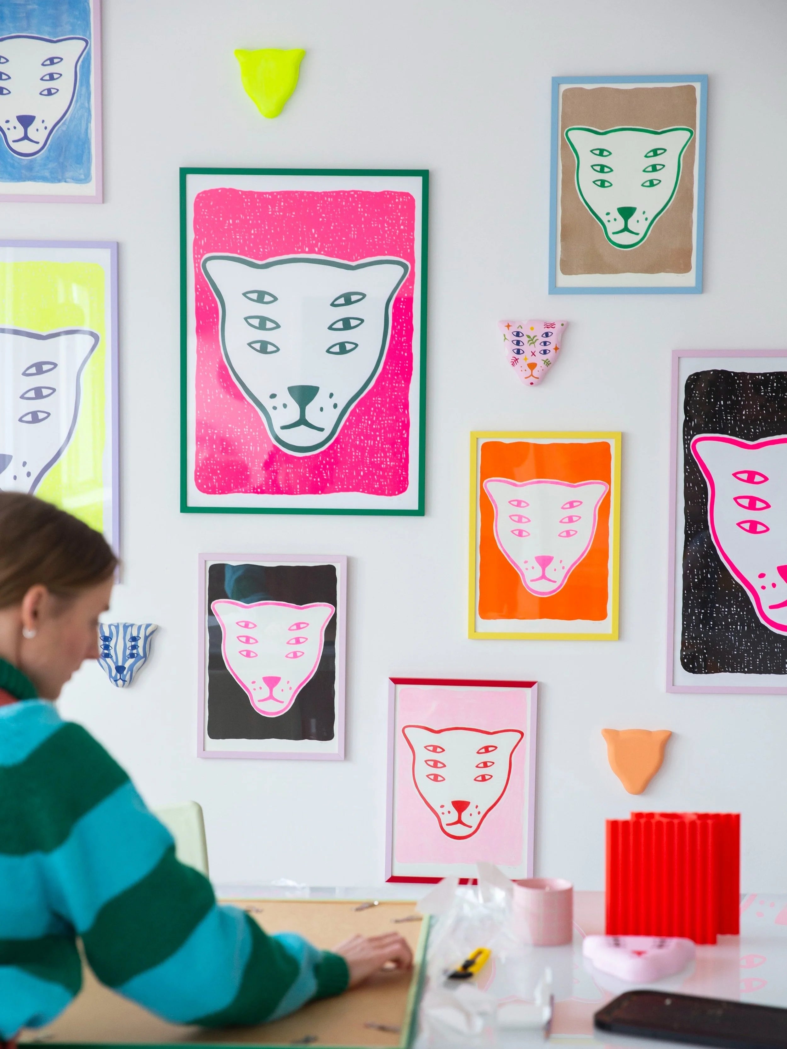 The Protector / orange & pink / riso print